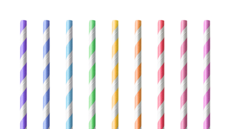 Colorful drinking Straws isolated on white background. Drink tube made from paper material. ( Clipping path )の写真素材