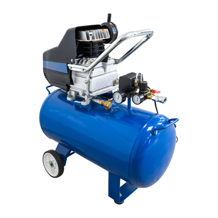 Air compressor on isolated background with clipping path. Pump machine or pneumatic engine use in car factory.の写真素材