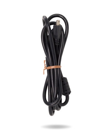Black electric cable on isolated background. Computer power socket plug. ( Clipping path or cutout...