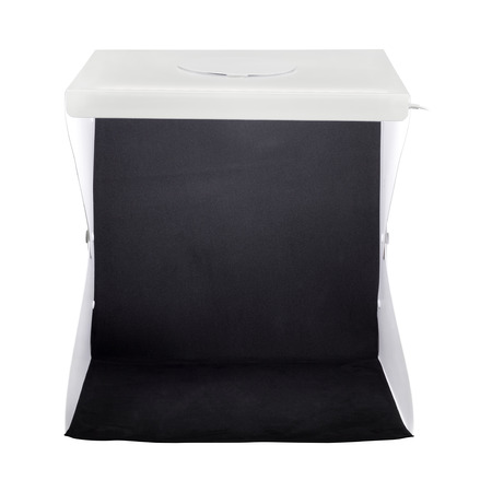 Mini studio box isolated on white background. Small light box for product photography.の写真素材