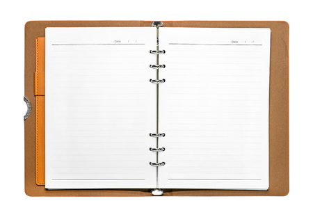 Opened book isolated on white background. Blank page with lines paper. ( Clipping path )の写真素材