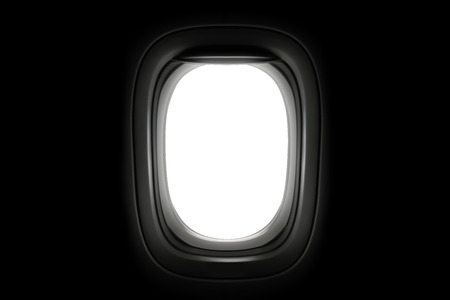 Airplane window isolated on dark background. Aircraft windows and blank space for design. ( Clipping...