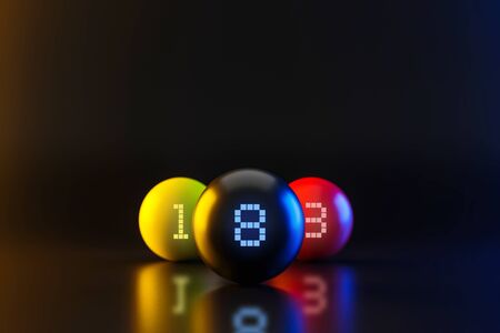 Colorful Billiards balls on nightlife background with pool game and entertainment concept. Realistic...