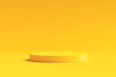 Yellow product background stand or podium pedestal on advertising display with blank backdrops. 3D rendering.の写真素材