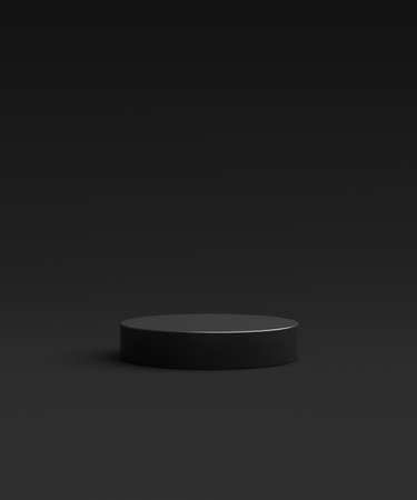 Black product background stand or podium pedestal on advertising display with blank backdrops. 3D rendering.の写真素材
