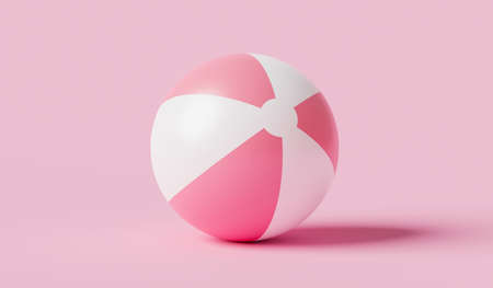 Pink inflatable ball beach toy on pink summer background with balloon concept. 3D rendering.の写真素材
