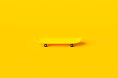 Yellow skateboard or skating surf board on vibrant color background with extreme lifestyle. 3D rendering.の写真素材