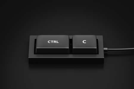 Ctrl c shortcut button and copy or plagiarism keyboard concept of control keypad background. 3D...