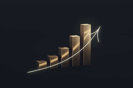 Gold financial graph of earning profit and economy concept on success background with business...