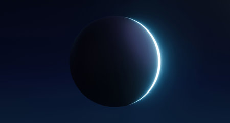 Black moon night and full lunar glowing light on universe background with midnight moonlight. 3D...