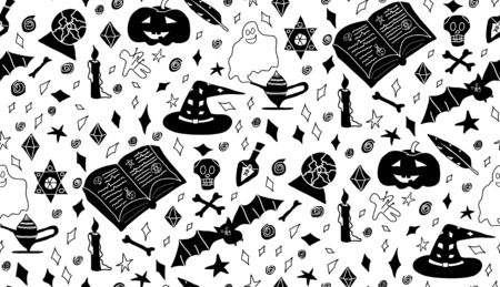 Seamless pattern, voodoo magic, doodle style, hand-drawn. Vector illustration, template design for posters, flyers, cards or vouchers.のイラスト素材