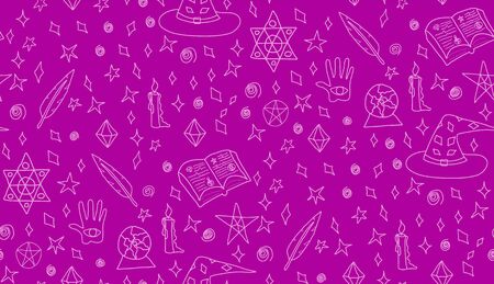 Seamless pattern, voodoo magic, doodle style, hand-drawn. Vector illustration, template graphic design for posters, flyers, cards or vouchers.のイラスト素材