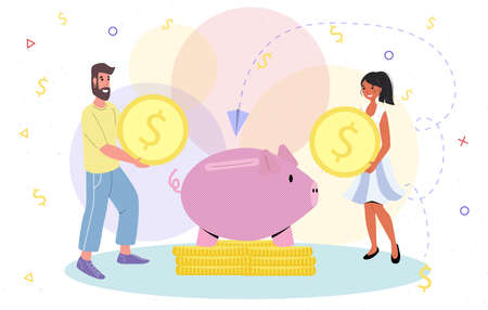 Home finances man and woman couple working on investment budget vector illustration money saving concept capital accumulationのイラスト素材
