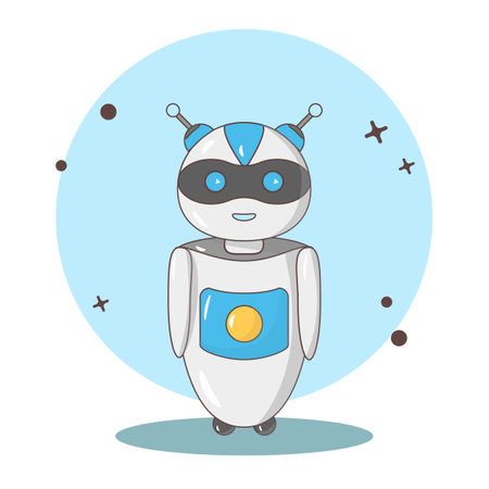Chat bot robot say hi vector flat cartoon character illustration on blue background speak bubble voice support service chat bot virtual online help customer supportのイラスト素材