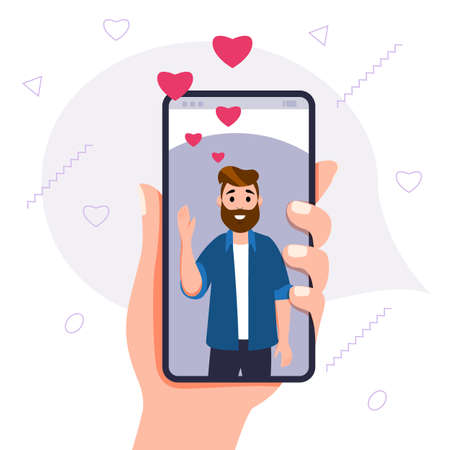 Dating application concept. Chatting of screen with messaging on phone online conversation with texting message vector illustration conceptのイラスト素材