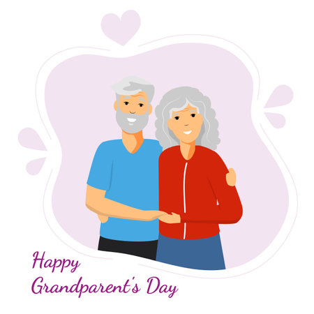 Happy Grandparents Day Greeting with smiling grandfather and grandmother vector illustrationのイラスト素材