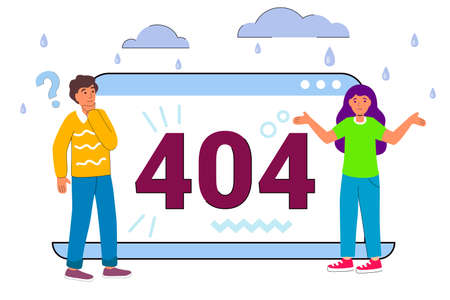 404 error page not found concept illustration of people using laptops having problems with website Website maintenance error Webpage under construction Flat vector illustrationのイラスト素材