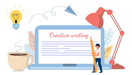 Content creative writing Copywriting and content marketing concept Flat tiny literature text author persons Story vector illustration Blogging Blogger Freelance Content managementのイラスト素材