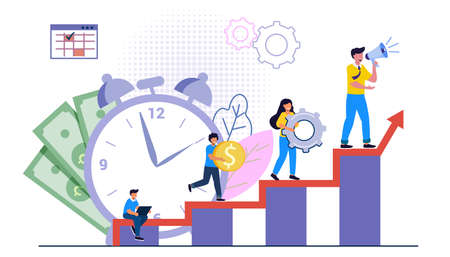 Career development concept People climbing up the stairs for the achievement and success Move up the motivation The way to achieve goal Flat vector illustration. Business conceptのイラスト素材