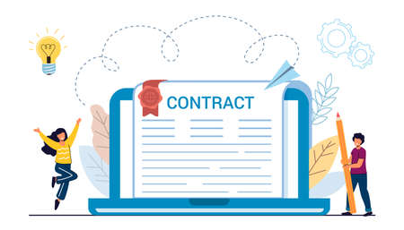 Success partnership Successful contract greeting partner Leadership Friendship Agreement Contract signing Making profitable deal Flat vector conceptのイラスト素材
