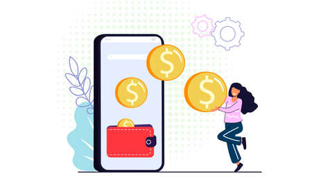 Blog content and generating income with ad placements and sponsor partnerships Influencer business and creative content producing Earn money online monetization concept Vector illustrationのイラスト素材