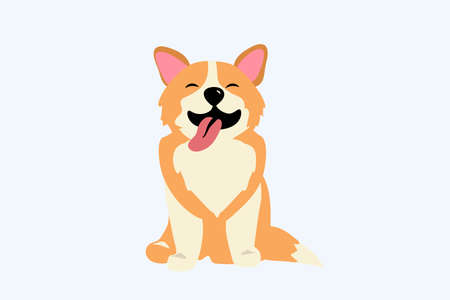 Happy dog smile Cute smiling welsh corgi Dog smile face with paw and heart shaped nose Corgi sitting sticking out his tongueのイラスト素材