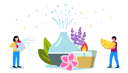 Decorative ultrasonic home diffuser and lavender flowers for meditation and freshness at home...