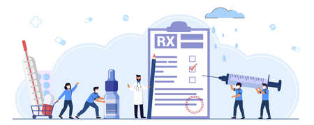 RX medical prescription drug vector illustration concept Medicine prescription with medicines Prescription form Doctor writes signature in recipe Disease therapy pills Evidence-based medicineのイラスト素材