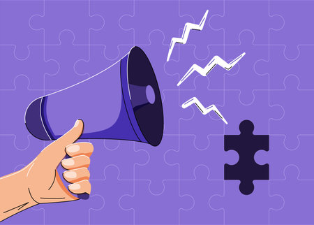 Megaphone in hand Flat design vector business illustration concept Bullhorn Digital marketing business man holding megaphone for website and promotion bannersのイラスト素材
