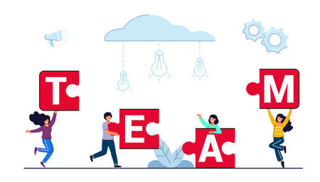 Teamwork concept Workflow management Concept of co working Business partnership Analytics or teamwork Colleagues work together Flat vector illustration Team - flat design style colorfulのイラスト素材