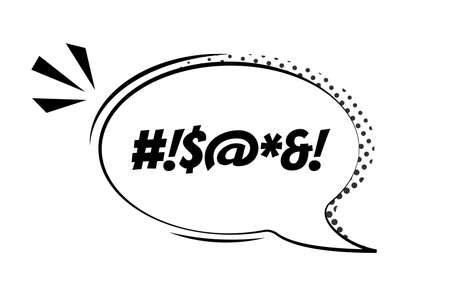 Comic speech bubble with swear words symbols Vector bad speech language icon illustration Black talk bubble with censored text isolated on white background Design element for hate banner, poster, memeのイラスト素材
