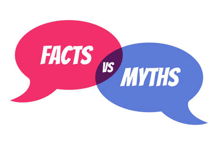 Myths vs facts Vector illustration on white background Thin line speech bubbles with facts and myths...