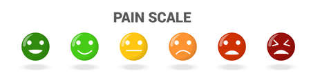 Mood meter Scale from red angry face to happy green smiley Emotional intelligence scale Emotion feedback Element of UI design for medical horizontal pain scale chart test. Vector illustration isolatedのイラスト素材