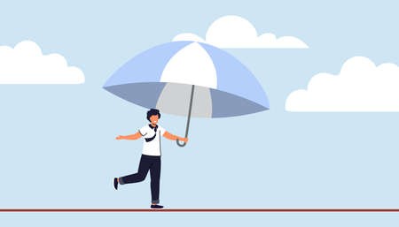 Business or investment risk protection, challenge, danger and difficulty to overcome to success in work and career concept Man walking on tight rope symbol vector illustration Assessment and controlのイラスト素材