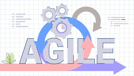 Agile development decisions methodology business concept Agile life rule cycle for software development diagram Effective teamwork for project sprint Adaptive programming and process managing strategyのイラスト素材