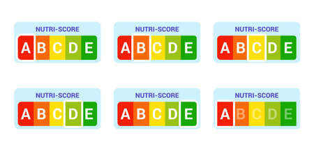 Nutriscore stickers set Nutri-Score panel system sign Health care symbol logo for packaging design Packaging label Vector illustrationのイラスト素材