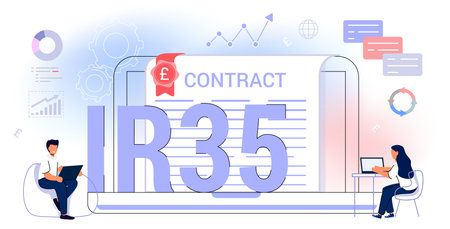 IR35 Intermediaries legislation business tax concept United Kingdom vector illustration Provide services to clients through intermediary Finance concept Combat tax evasion by employees and companiesのイラスト素材