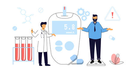 Glucometer for Sugar level obese People blood test Diabetic blood Glucose meter World Obesity Day Health problem Vector illustration for Awareness day. Medicine Health Care Conceptのイラスト素材