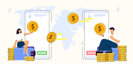 Online money transfer Digital wallet Mobile paymentsのイラスト素材