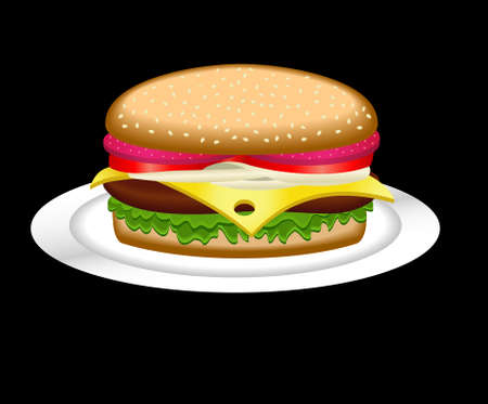 Hamburger on a white plate, the vectorのイラスト素材