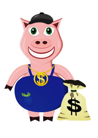 The rich pig with gold medallion - the dollar and a bag of moneyのイラスト素材