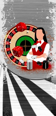 Abstract Roulette wheel an dealer girl background with spaceの写真素材