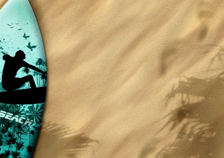 surfboards on sand color background with spaceの写真素材