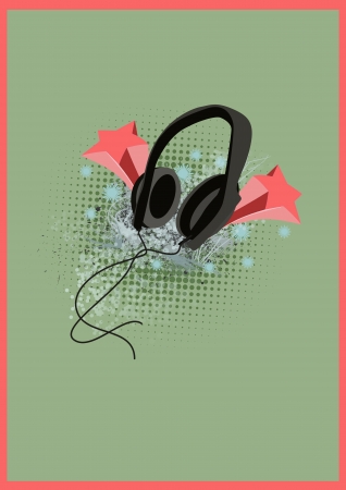 Techno music headphones color background with spaceの写真素材