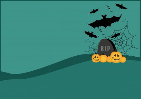Halloween poster: tombstone, bat and spider web background with spaceの写真素材