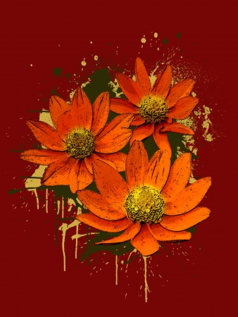 Grunge color flower poster background with spaceの写真素材