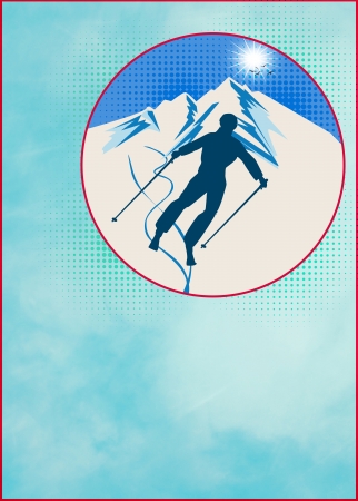 Winter sport, skiing poster or flyer background with spaceの写真素材