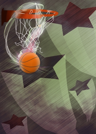 Basketball hoop and ball sport poster or flyer background with spaceの写真素材