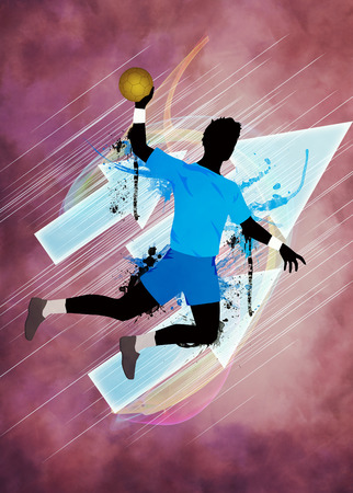 Handball man match invitation poster or flyer background with spaceの写真素材