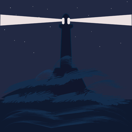 lighthouse sea night landscape abstract art illustration minimalism flat style blue backgroundのイラスト素材